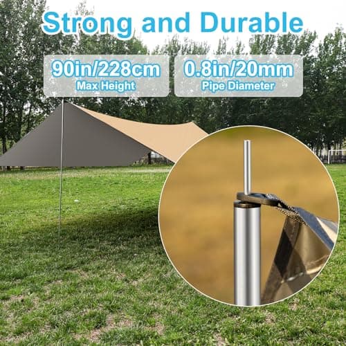 WADEO Camping Tarp Shelter with Poles, Waterproof Heavy Duty Bushcraft Tarp, Rain Fly Hammock Cover, Outdoor Shelter for Camping, Hiking, Festival (Khaki - 3x3.6m) — view 4
