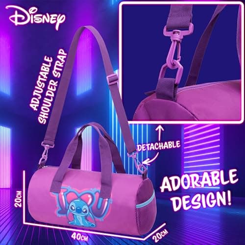 Disney Kids Sports Bag, Holdall with 2 Pockets & Adjustable Strap (Purple Stitch) — view 6