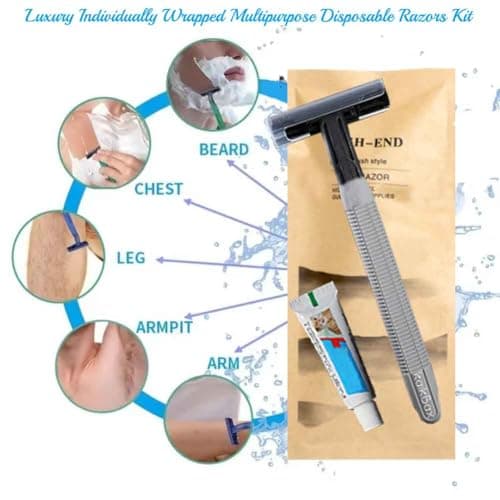 10Pack Luxury Individually Wrapped Eco-Friendly Travel Hotel Disposable Razors Kit With Shave Cream; SPA Sauna Body Razor Set; Multifunction Manual Shaving Razor for Hotel,Travel, Daily Use — view 2