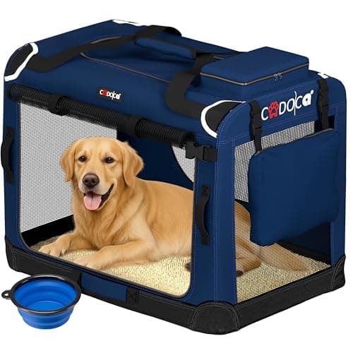 CADOCA Dog Crate Carrier, Car Foldable Travel Cage + Bowl, XXXL Navy Blue