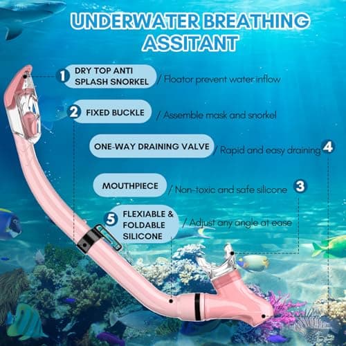 HiiPeak Kids Snorkel Set, Dry Top Snorkel Mask Snorkelling Package, Snorkelling Diving Mask with Breathing Tube Panoramic View Tempered Glass Anti-Fog, Children Swimming Goggles,Snorkeling Gear — view 6