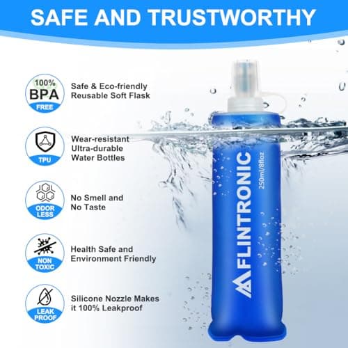 Flintronic 2PCS Soft Flask TPU, 250ML Collapsible WaterBottle, Lightweight Running Soft Bottle for Unisex Hydration, BPA-Free, Leakproof Foldable Bottle for Running, Cycling, Climbing — view 3