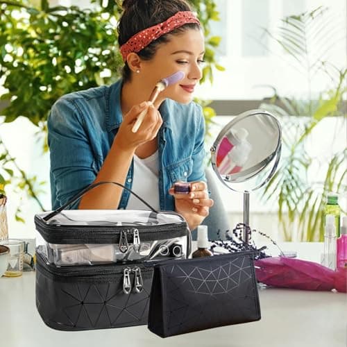 Travel Makeup Bag, 2Pcs Double Layer Large Makeup Bag — view 6