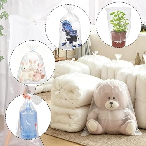 TQIOQIY Large Plastic Bags 5 Pack - 150x150cm Jumbo Clear Storage Bags, Heavy Duty Moving for Furniture Suitcase Luggage Cover, Big PE Bags for Home Attic — view 4