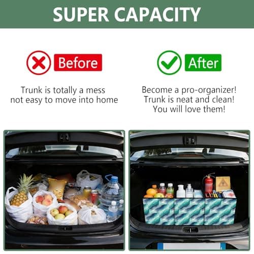 Grckit Car Trunk Organizer Teal Hues Fluid Texture Heavy Duty Collapsible Storage Tote Bag with Reinforced Handles for Shopping Travel Picnic — view 4