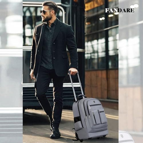 FANDARE Rolling Laptop Backpack with Wheels Travel Daypacks Men Lifestyle Leisure Urban Backpacks Men Versatile Street Knapsack College School Bag for Travel Outdoor Everyday Bags Polyester Grey — view 2
