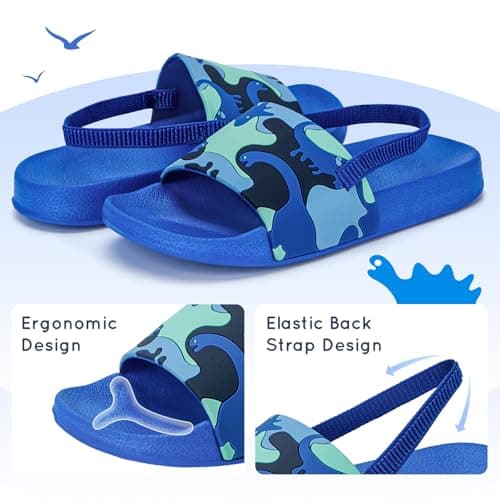 FUNCOO PLUS Kids Sliders Flip Flops Sandals, Blue Dinosaur Size 7/8 — view 2