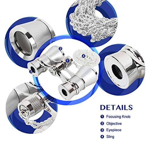 Aomekie 3X25 Opera Glasses Theatre Binoculars with Chain for Concerts Horse Racing Classical Women Gift(Silver) — view 4