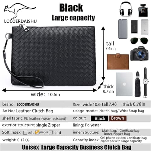 LOCOERDAISHU Men's Leather Clutch Bag Large Capacity Bags Phone Bag & Passport Wallet, Business Handbag with Wrist Strap, Multiple Card Slots for Travel Office Casual (Black) — view 2