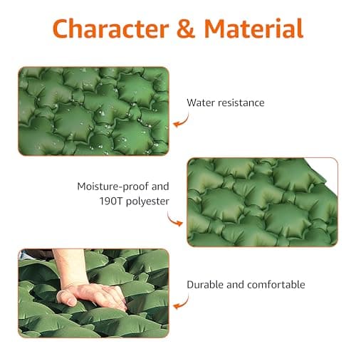 Amazon Basics Waterproof Camping Sleeping Pad,Camping Mat,Compact,Folding,Inflatable,Lightweight,Built-in foot pump, 190.5 x 57 x 5.6 cm, Olive Green — view 3