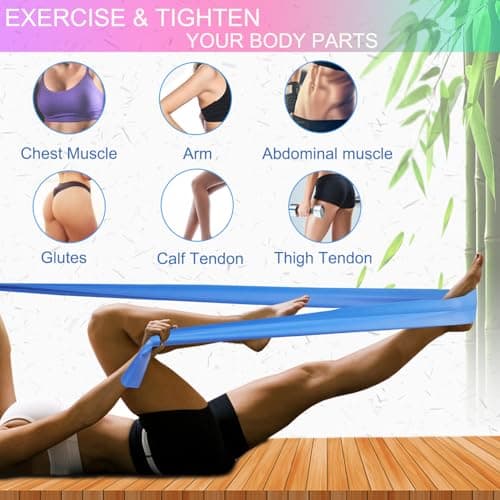 Jedebartey Resistance Bands, Exercise Band with 3 Strength Levels Optional 1.5m Long Stretch Bands for Women Men Yoga Pilates Strength Training Workouts Physiotherapy (Blue - Heavy 25lbs) — view 5