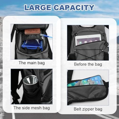 Flintronic Lightweight Breathable Bike Backpack, 8L Waterproof Breathable Cycling Bicycle Rucksack, Hydration Backpack, Reflective Bag, Foldable Running Daypack for Cycling, Jogging, Hiking-Gray — view 2