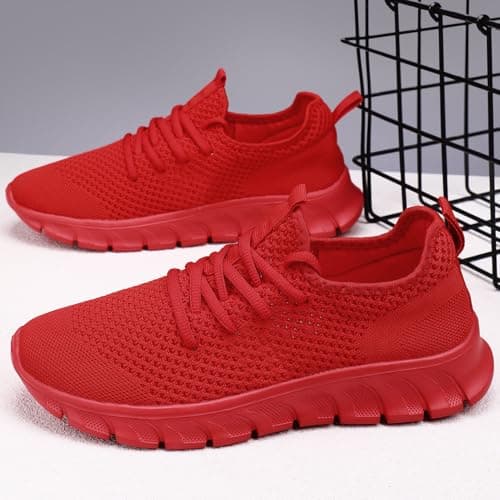 Mens Womens Trainers Running Shoes Slip On Gym Sports Red Size 9 UK — view 6