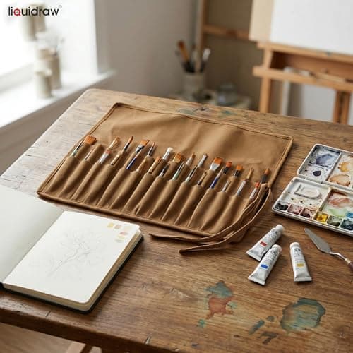 Liquidraw 30 Pocket Roll Up Canvas Paint Brush Holder 53 x 45cm (Brown) — view 4