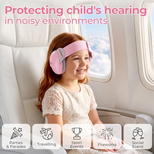 ECHOCUBE Earmuffs, Noise Cancelling Headphones for Boys and Girls, Ear Defenders for Sleep, Airplane Travel - Pink — view 5