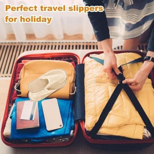 EQLEF Portable Travel Slippers - Reusable Anti-Slip Spa Slippers for Men & Women, Hotel & Home Guests (Adult, Beige) — view 3