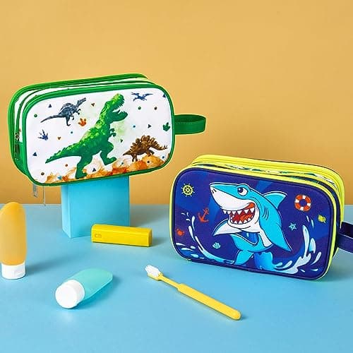 Dinosaur Toiletry Bag - Travel Toiletry Bag for Boys Kids Christmas Birthday Gift Toiletries Makeup Cosmetic Pouch Camping Traveling Toiletry Case Water-Resistant Wash Bag Dopp Kit with Mesh Pocket — view 5