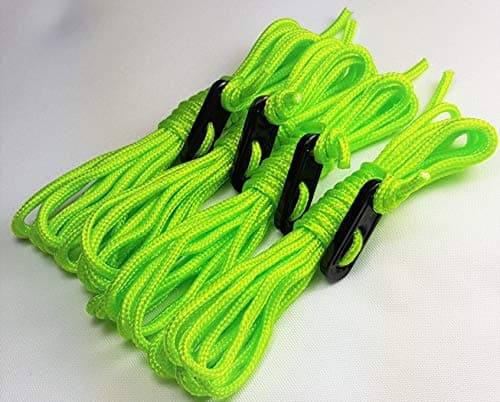 ESW LEISURE Guyline Ropes 4 Pack For Tents Awning Camping Strong Lightweight Paracord Guy Rope With Tensioner Guy Lines Fishing Umbrella Bivvy Caravan Gazebo Tarp (Flourescent Green, 2.4 Metre 4 Pack) — view 4