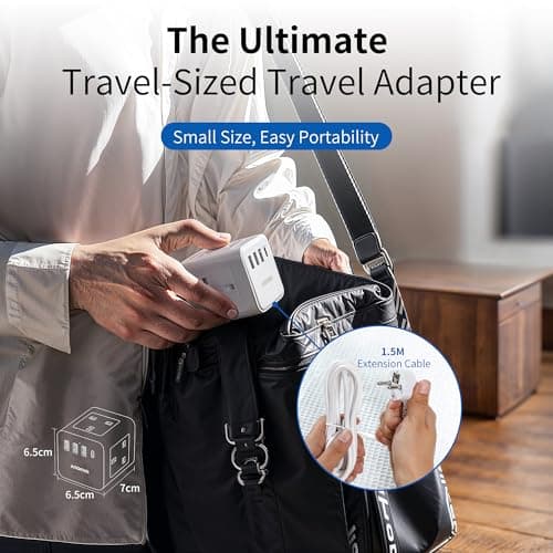UK to European Plug Adapter with 1.5M Extension Cable, Aodeng 4 Way Travel Extension Lead with 4 USB(PD 20W) Compact Type E/F Travel Adapter for Germany France Spain Poland Greece Netherlands etc. — view 3