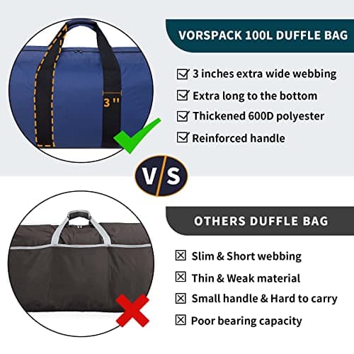 Vorspack 10L Extra Large Foldable Duffle Bag for Travel, Camping, Blue — view 3