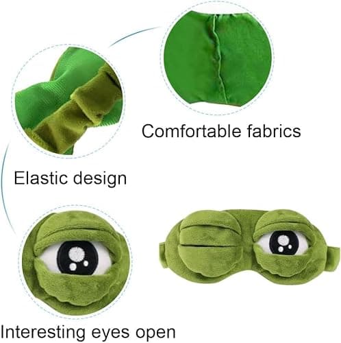 Cute Frog Sleep Mask, Soft Plush Eye Mask for Sleeping, Travel and Naps, Lightweight Novelty Blindfold with Elastic Strap, Green Frog Eye Cover for Home, Flights and Relaxing, 21 x 7.5 cm — view 4