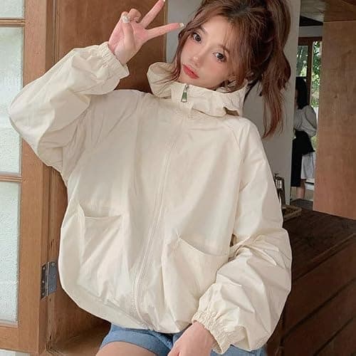 Cropped Waterproof Jacket for Women UK Lightweight Windproof Packable Rain Coat Breathable Hooded Windbreaker Zip Up Crop Jacket with Pockets Casual Raincoat Running Golf Cycling Outwear — view 2