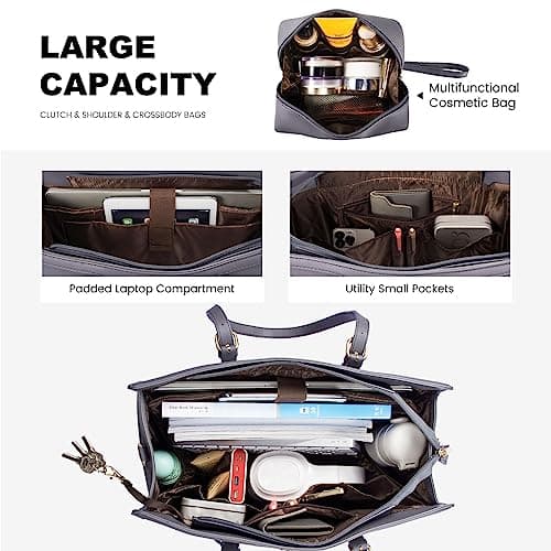LOVEVOOK Laptop Bags for Women 15.6 inch Leather Handbags Large Tote Bag with Compartments Ladies College Teacher Work Bag Waterproof Shoulder Cross Body Bag for Office Business School Shopping — view 3