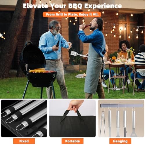JUAUO 32PCS BBQ Tool Set, Thickened Stainless Steel Barbecue Accessories with Oxford Storage Bag – Complete BBQ Utensil Kit for Outdoor, Camping, Garden & Kitchen – Grilling Gifts for Men, Dad, Him — view 6