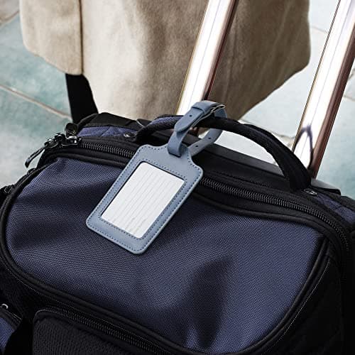 kwmobile Luggage Tags - 2X Synthetic Leather Name Address Cards for Travel Luggage, Suitcases - Blue Grey — view 6