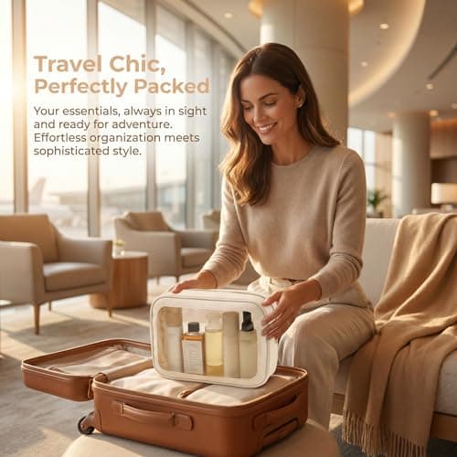 Clear Makeup Bag for Travel, Women Small Transparent Cosmetic Wash Toiletries Toiletry See Through White Flat Lay Skincare Organiser Make Up Bags, Emergency Kit Handbag for Girls School Cute Pouches — view 4