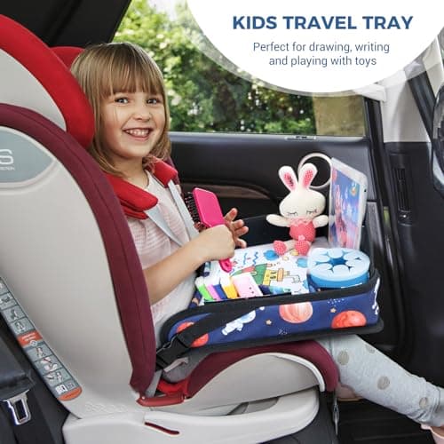 Kids Travel Tray for Toddler Car Seat, Travel Tray for Airplane, Toddler Car Seat Lap Activity Tray, Multifunctional Car Seat Tray Table with Storage (Blue-Stars) — view 6