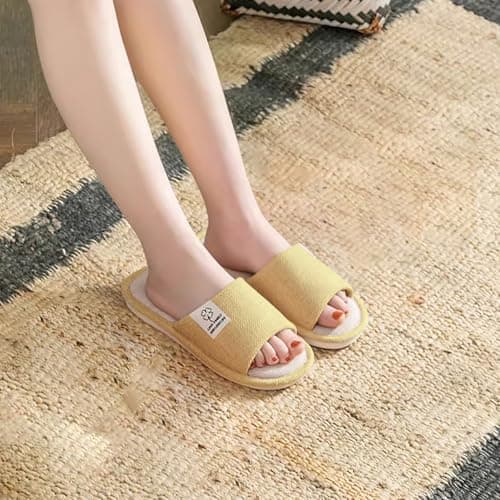 Womens Slippers, Ladies Slippers Open Toe Non-Slip Memory Foam Comfortable and Breathable Ladies House Shoes Indoor Outdoor (Yellow, Adult, Women, 5, Numeric Range, UK Footwear Size System, 6, Medium) — view 2