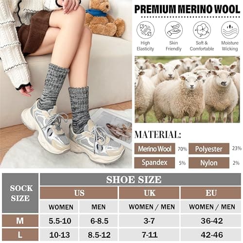 Sandsuced Merino Wool Thermal Boot Socks for Women Men Winter Warm Cosy Thick Hiking Walking Socks 3 Pairs Christmas Stocking Fillers (Assoretd B,M) — view 5