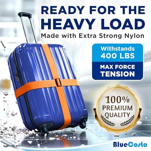 Luggage Straps for Suitcase - Orange, 1.9m x 5cm, 4 Pack - Strap for Suitcases - TSA Approved by BlueCosto — view 2