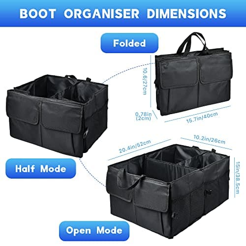 Car Boot Organiser Trunk Organiser with Multi Compartment, Foldable (Black） — view 2