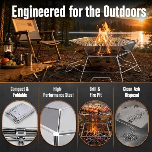 Portable Charcoal BBQ Grill for Camping,Stainless Steel Fire Pit Grill — view 3