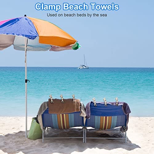Coideal Beach Towel Pegs Clips - 10 Pack Large Stainless Steel Clothespins, Giant Heavy Duty Clothes Clamps for Sun Loungers Pool Cover — view 5