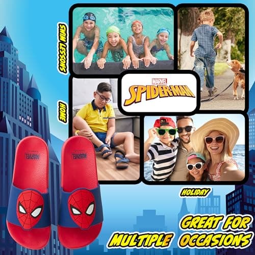 Get Trend Marvel Spiderman Sliders for Boys Non Slip Shower Beach Pool Shoes for Travel Holiday Essentials Summer Slippers (Red/Blue, 10 UK) — view 5