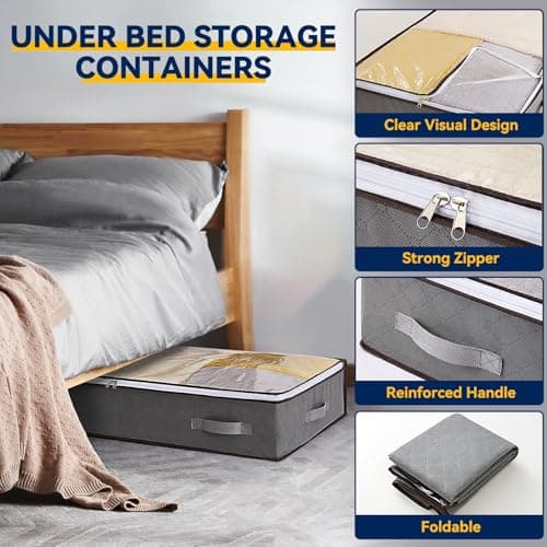 AIOR 2 Pack 90L Under Bed Storage Bags, Large Capacity Closet Organizer Bags for Clothes, Comforters, Blankets, Bedding, Foldable Container with Sturdy Zipper and Clear Window — view 4