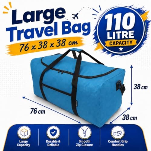 Large 110L Travel Duffel Bag Black Holdall Sports Gym Camping Luggage — view 3