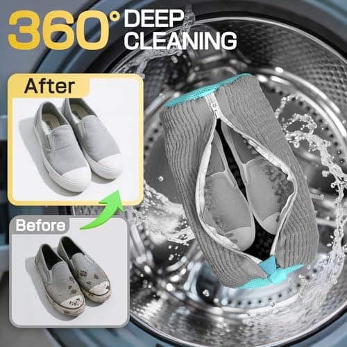 Shoe Washing Machine Bag,Laundry Shoe Bag Washer and Dryer Reusable Shoe Cleaning bags for Sneaker Tennis Shoes Unstain Cleaner Kit Include Pair of Adjustable Shoe Trees & Travel Bag, Grey 2pc — view 2