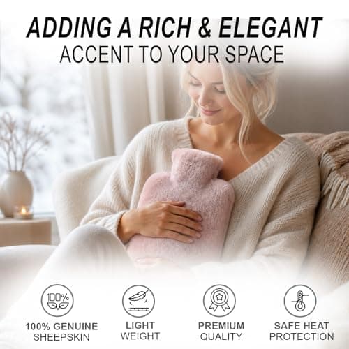 Hot Water Bottle Cover – Genuine Soft Sheepskin Shorn Wool Plush Insulated Cosy Sleeve with Zip Closure - Natural Wool Heat Retention Protector for Home Comfort & Winter Warmth (Natural, Large) — view 3