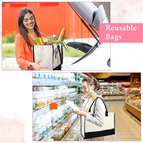 DHNDO 16 Pcs Canvas Tote Bags and Cosmetic Pouches Bulk, Shopping Tote Bags with Handle Set for Bridesmaid Gifts, Travel, Beach, Daily Use (Black and White) — view 2