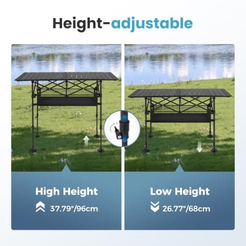 ALPHA CAMP Folding Camping Table, Adjustable Height Roll-up Picnic Table — view 3
