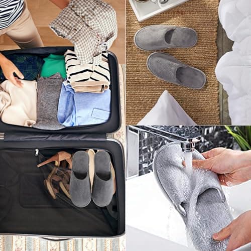 BFSYRR Hotel Slippers,Spa Slippers,3 Pairs Grey Non Slip Reusable Travel Loafer Women for Party Guests Family Hotels — view 2
