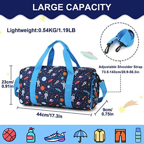 Kids Travel Duffel Bag Boy,19L Sport Bag with Wet-Dry Shoe Pocket,Space — view 2