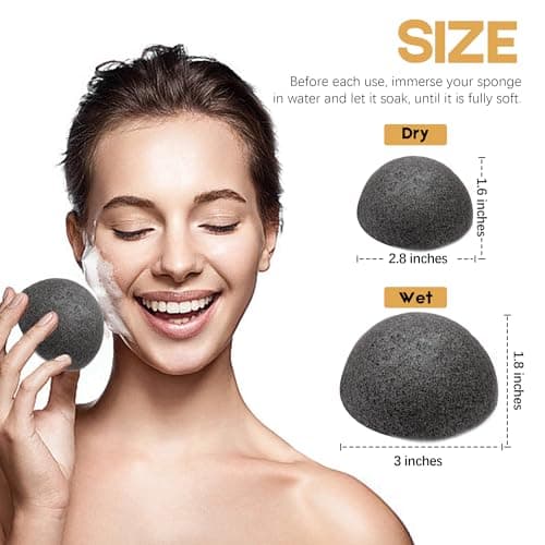 Konjac Organic Cleansing Exfoliating Facial Sponges Set Natural Activated Charcoal Konjac Face Scrubbers Sponge for Exfoliator Skincare Makeup Remover Body Washing for Oily Dry Sensitive Skin — view 3
