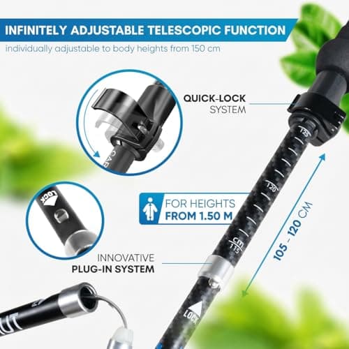 NORDMUT® Foldable Hiking Poles made of Ultralight Aluminum or Carbon – from 1.50 m or 1.65 m – Stable Foldable Hiking Poles with Ergonomic Handles – Compact Pack Size (Carbon / 115-135cm) — view 2