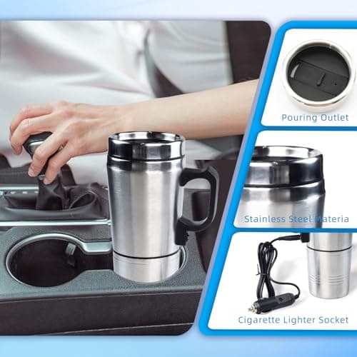 Flylin 12V Car Electric Cup, 300ml Stainless Steel Travel Heating Mug — view 5