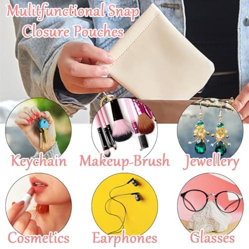 10Pcs Snap Closure Organizer Pouch, XingyLi No Zipper Leather Pocket Cosmetic Bags, Waterproof Portable Mini Makeup Bag, Self Closing Coin Purse Squeeze Travel Pouch for Headphones Jewelry Glasses — view 6